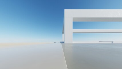 Leinwandbilder - 3d render of abstract modern architecture with empty cement floor, minimal exterior, car presentation background