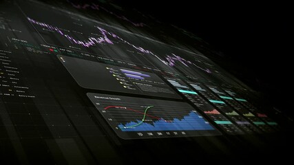 Fototapete - Dynamic data visuals for business info graphics, animated charts, and data-driven insights for a business meeting mock-up. Explore the world of trading, stock exchanges, and crypto