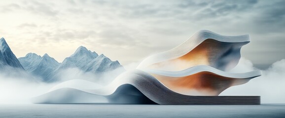 Poster - Abstract snowy mountain landscape with futuristic structure
