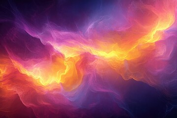 Poster - Abstract nebula with swirling patterns of orange, yellow, and purple creating a dreamy cosmic scene.