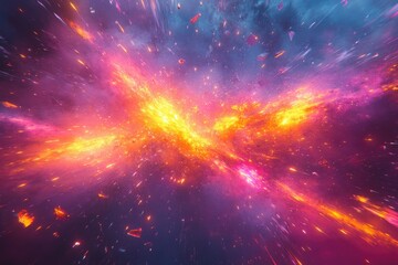 Aufkleber - Fiery explosion in space with pink and yellow hues, resembling a nebula and cosmic event with vibrant, radiating energy.