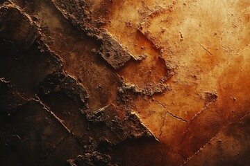 Aufkleber - A textured wall with earth tones, showcasing rugged, distressed surfaces and contrasting light and dark sections.