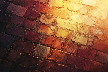 Aufkleber - Close-up of an old brick wall with a warm sunlight, showing texture and details.
