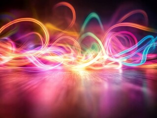 Leinwandbilder - Colorful light trails create a vibrant abstract pattern on a smooth surface during a nighttime display