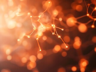 Fototapete - Bright orange glowing abstract network of connections illuminated by light in a dark background