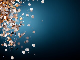 Poster - Shimmering coins cascade against a dark blue background, creating a dazzling display of movement and sparkle