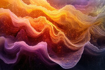 Leinwandbilder - Abstract, colorful waves of shimmering light and shadow, evoking a sense of cosmic wonder and ethereal beauty.