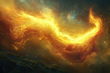 Aufkleber - A breathtaking image of a fiery nebula swirls dramatically across a star-filled cosmos, displaying light and cosmic energy.