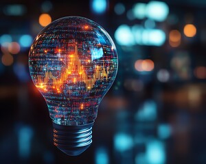 Aufkleber - Light bulb filled with a double exposure of stock market charts and investment graphs, glowing brightly, symbolizing financial growth and opportunity