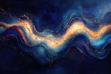 Poster - A captivating cosmic dance, with swirling blues and a radiant golden glow, evoking the beauty of a celestial phenomenon.