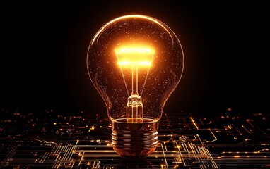 Aufkleber - Light bulb with glowing filament, surrounded by a detailed electronic circuit background, symbolizing the power of technology and innovation