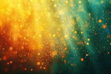 Aufkleber - Abstract bokeh background with blurred lights transitioning from vibrant gold to deep teal, sprinkled with glittering specks.