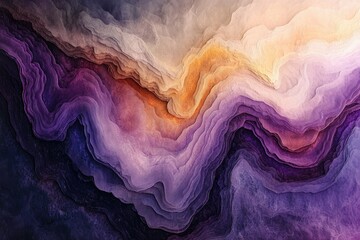 Fototapete - Abstract flowing layers of purple, orange, and white create a visually stunning, textured and organic pattern.