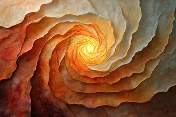 Aufkleber - Abstract spiral of textured layers in earthy tones, converging towards a bright, central light source, creating a mesmerizing vortex.