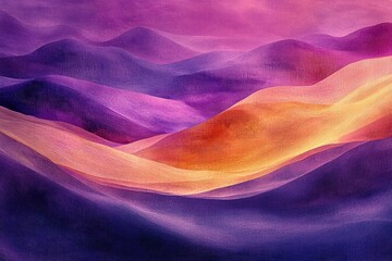 Leinwandbilder - Abstract landscape art with rolling hills in blended shades of purple and orange, dreamy and serene.