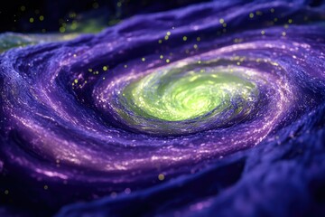 Poster - A swirling vortex of purple and green hues, speckled with starlight, evokes a cosmic nebula or otherworldly galaxy.