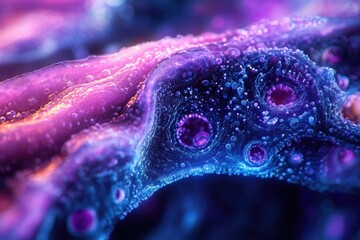 Leinwandbilder - An abstract rendering of a cellular structure with vibrant pink and blue hues, showcasing intricate details.