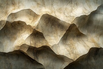 Leinwandbilder - Abstract background featuring layered rock formations with cracks, textured surfaces, and soft, warm lighting, creating a rugged landscape illusion.
