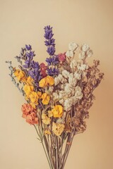 Wall Mural - a bouquet of dried flowers with a yellow flower in the middle. the flowers are arranged in a vase an