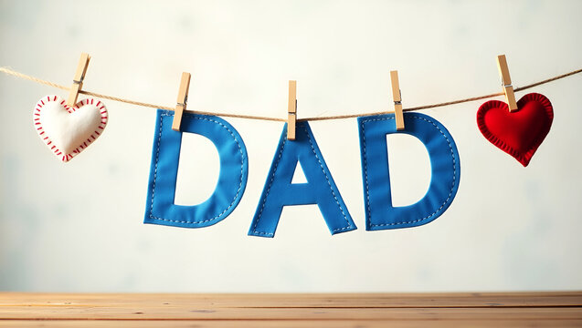 Heartfelt Father's Day Decoration – 'DAD' Hanging with Love and Fabric Hearts