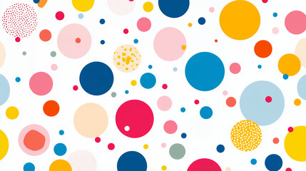 Poster - Colorful circles in various sizes and shades create vibrant and playful pattern on white background, evoking sense of joy and creativity