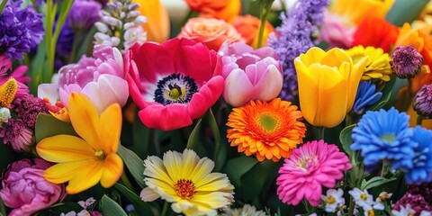 Wall Mural - a bouquet of flowers with a variety of colors including pink, yellow, orange, and blue