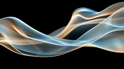Poster - Translucent waves of light flow gracefully against dark background, creating serene and ethereal atmosphere. soft curves and gentle movement evoke
