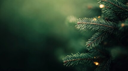Poster - This close-up showcases a Christmas tree branch adorned with shimmering ornaments and tiny fairy lights, capturing the festive spirit in fine detail