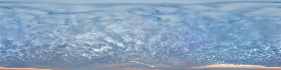 Wall Mural - blue sky hdri 360 panorama with pink clouds before sunset with zenith for use in 3d graphics as sky 