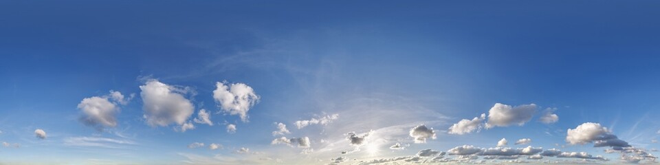 Wall Mural - blue sky hdri 360 panorama with pink clouds before sunset with zenith for use in 3d graphics as sky 