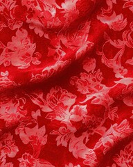 Poster - Bright red floral fabric design featuring beautiful blossoms on vivid background