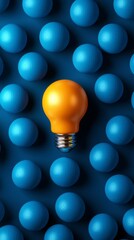 Poster - A striking orange light bulb stands out against a backdrop of vivid blue spheres, creating a visually captivating contrast. This artistic arrangement invites curious gazes and sparks inspiration