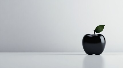 Poster - A stylized black apple silhouette showcases a smooth leaf icon, positioned strategically on a white backdrop, providing a simple yet striking design effect