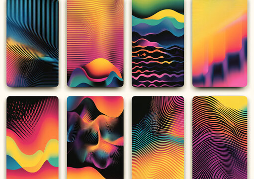 retro posters with different psychedelic colors and patterns