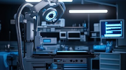 Surgical Operating Room Showing Specialized Equipment and Monitors Displays