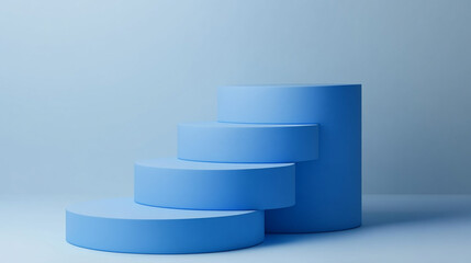 Poster - A light blue product display stand with four circular platforms in a studio setting for presentation
