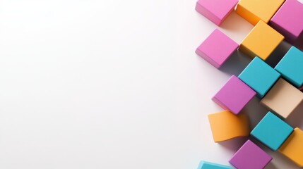 Poster - Vibrant geometric shapes radiate outward against a white backdrop, emphasizing themes of learning, creativity, and expression with ample copy space on the left