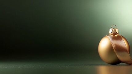 Fototapete - A gold Christmas ornament with a satin ribbon is positioned on a pastel green surface, radiating warmth and luxury, perfect for holiday decorations and celebrations