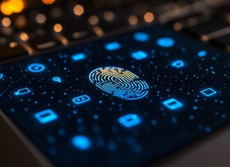 Aufkleber - A blue screen with a fingerprint on it. e background with a digital security concept.