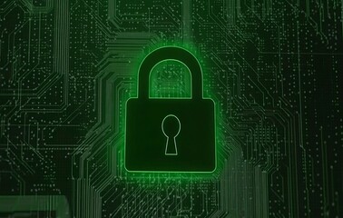 Aufkleber - A green lock with a keyhole is displayed on a green background. e background with a digital security concept.