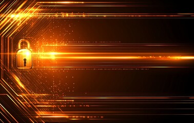 Aufkleber - a glowing image of a golden lock with a key on it. e background with a digital security concept.