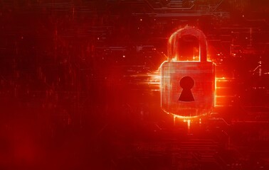 Aufkleber - A red background with a glowing lock on it. e background with a digital security concept.