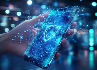Aufkleber - A person is holding a cell phone with a blue screen that says 