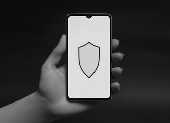 Aufkleber - A person is holding a phone with a shield on it. e background with a digital security concept.