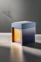 Poster - Decorative box with floral design placed on marble surface in soft lighting