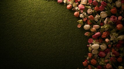 Poster - A vibrant arrangement of spring flowers, including colorful tulips and daisies, fills the frame against a soft green backdrop, evoking the beauty of the season