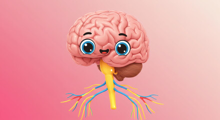 Poster - Adorable Cartoon Brain Illustration Anatomy, Neuroscience, and Cognitive Function