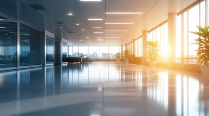 Fototapete - Bright, spacious office features large windows and minimal decor, creating an inviting and professional ambiance with abundant natural light streaming in