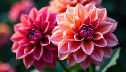 Wall Mural - Intricate dahlia blooms, vibrant hues, close-up view, blossom, autumn, texture