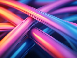 Fototapete - Close-up view of vibrant blue and orange beams intersecting dynamically, contrasting against a deep black background, creating a striking and modern visual effect